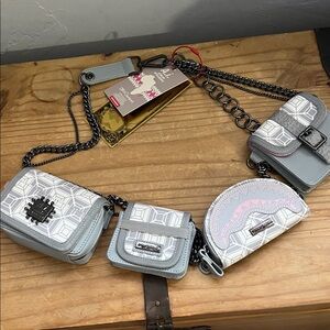 Sprayground Gray and Pink Multi-Pouch Chain Belt